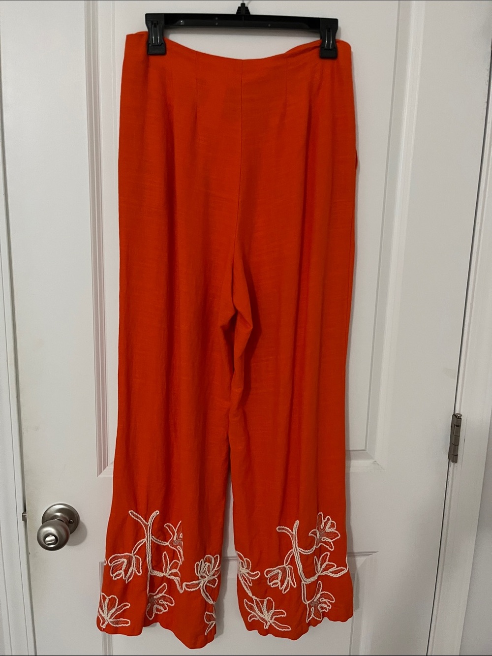 Alex Marie Orange Wide-Leg Pants with White Floral Embroidery NWOT